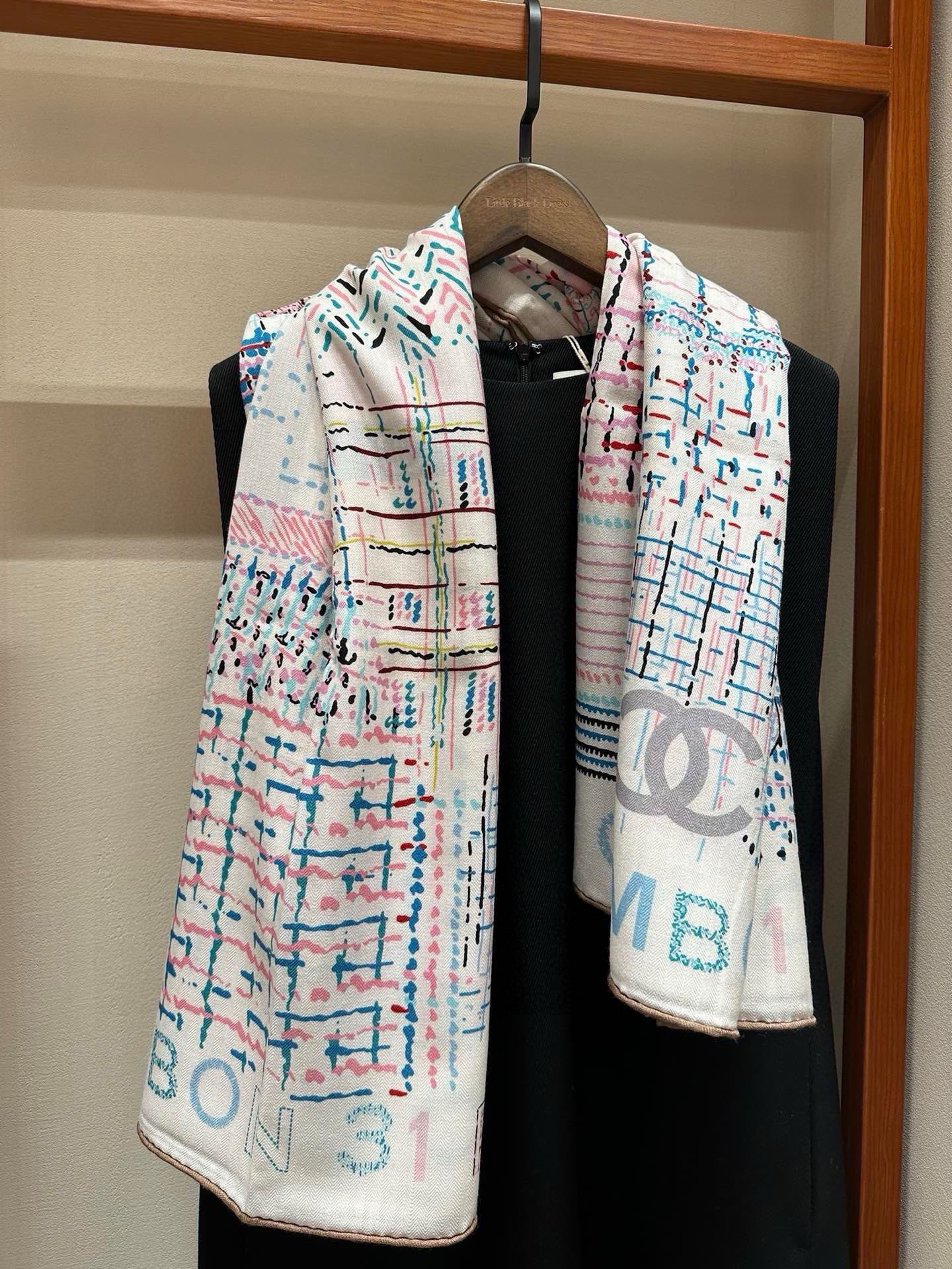 CC Square Scarf 140 CM In White Colorful Cashmere 182446