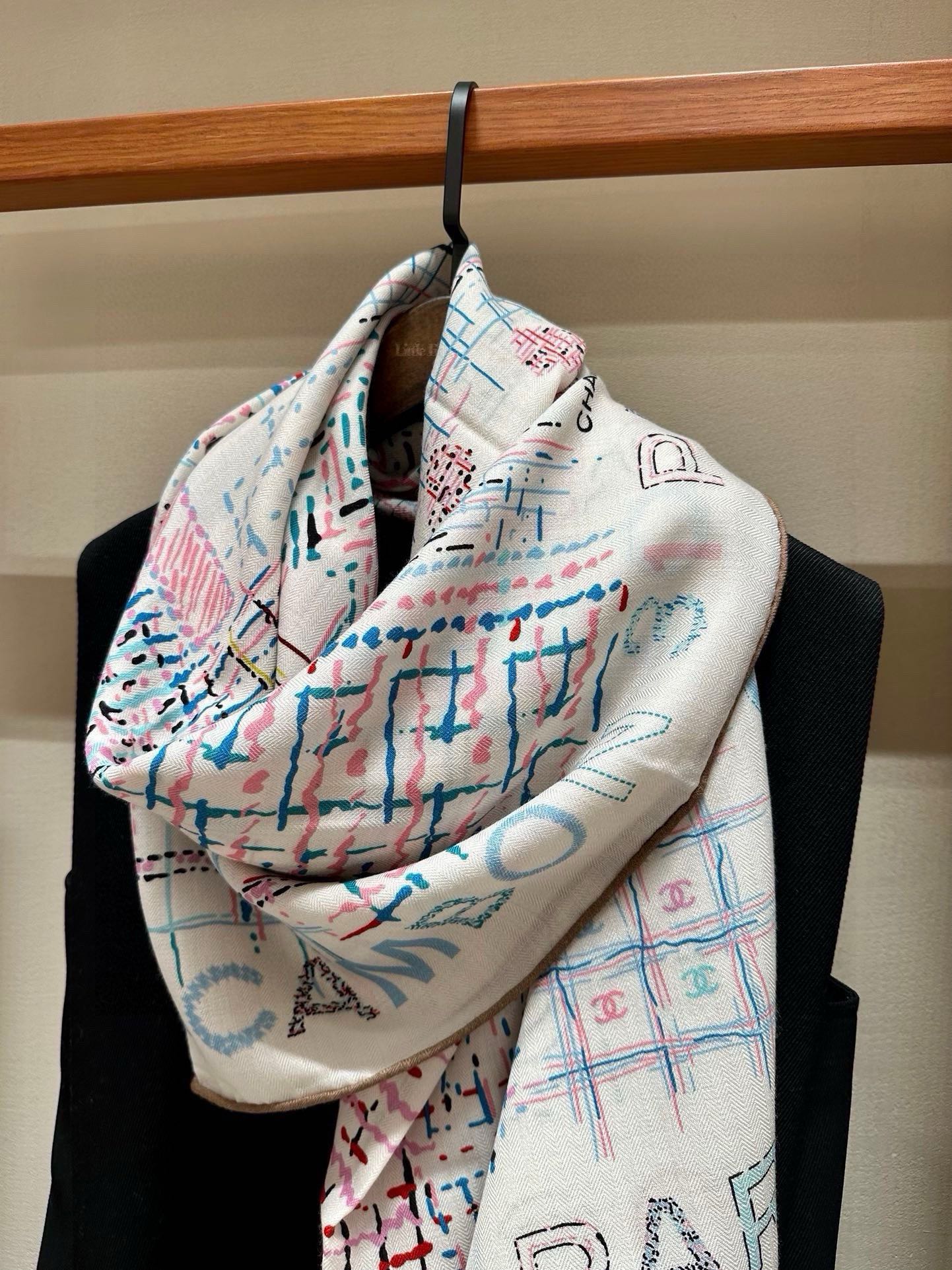 CC Square Scarf 140 CM In White Colorful Cashmere 182446