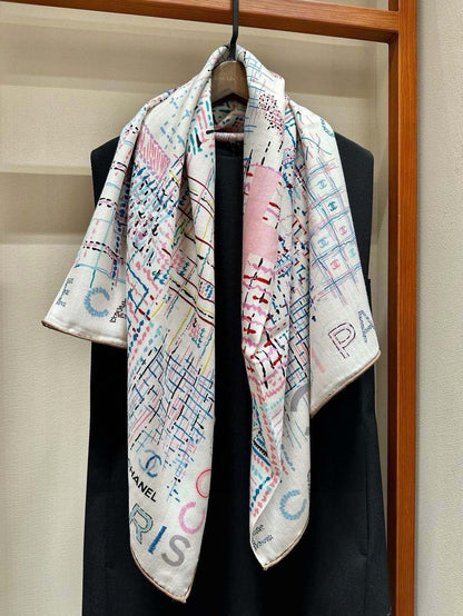 CC Square Scarf 140 CM In White Colorful Cashmere 182446