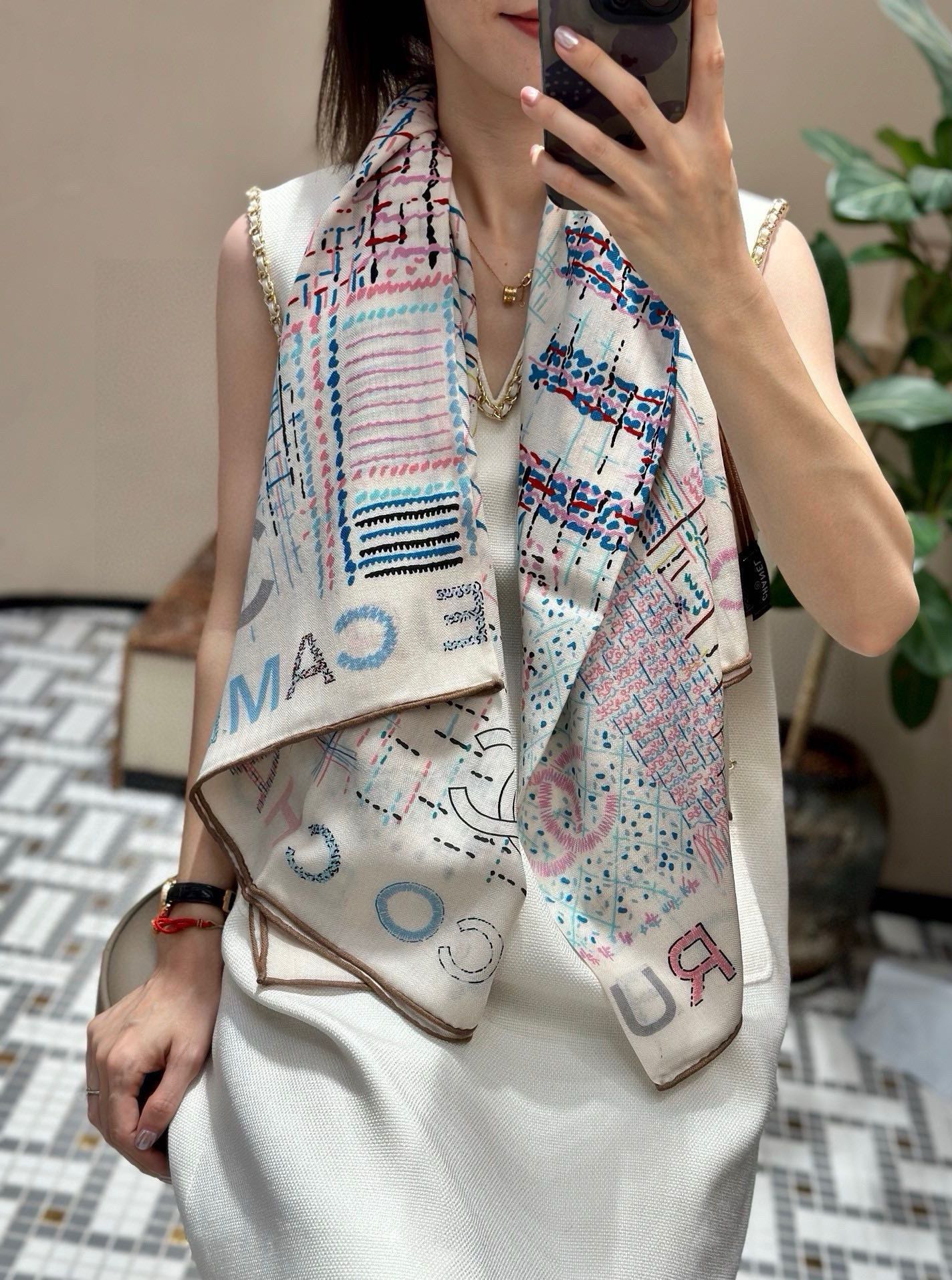 CC Square Scarf 140 CM In White Colorful Cashmere 182446