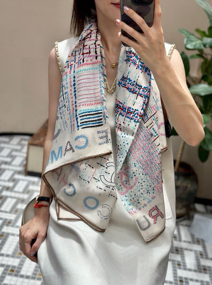 CC Square Scarf 140 CM In White Colorful Cashmere 182446