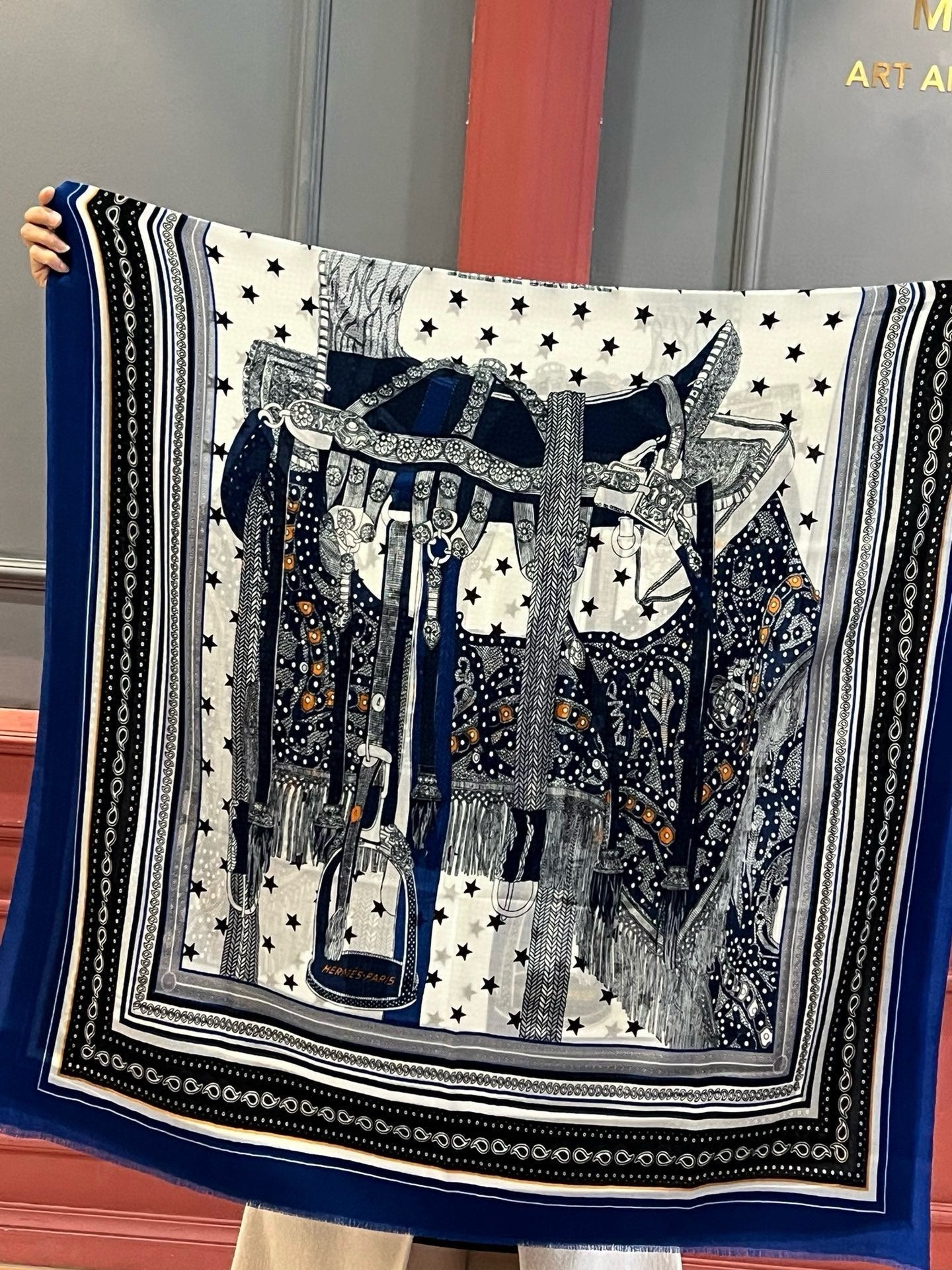 Selle De Dignitaire Bandana Shawl 200 CM In Blue Colorful Cashmere 265334