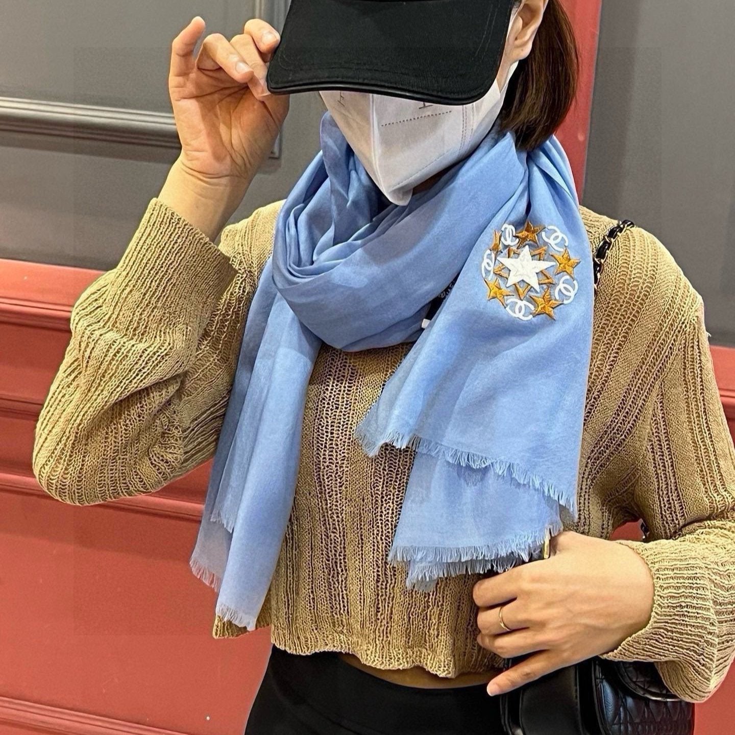 CC Scarf 200 CM In Blue Linen Fabric 407087