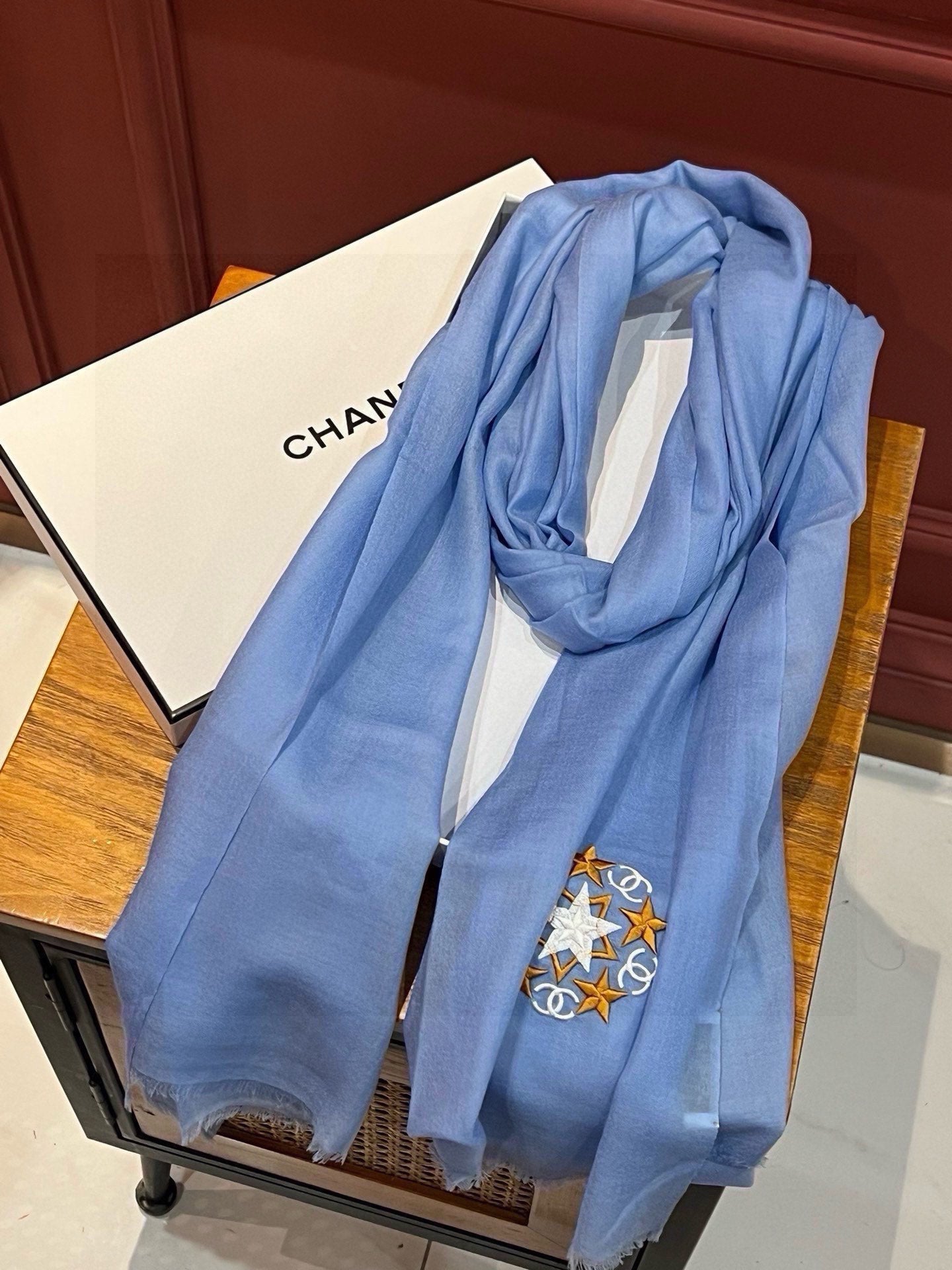 CC Scarf 200 CM In Blue Linen Fabric 407087