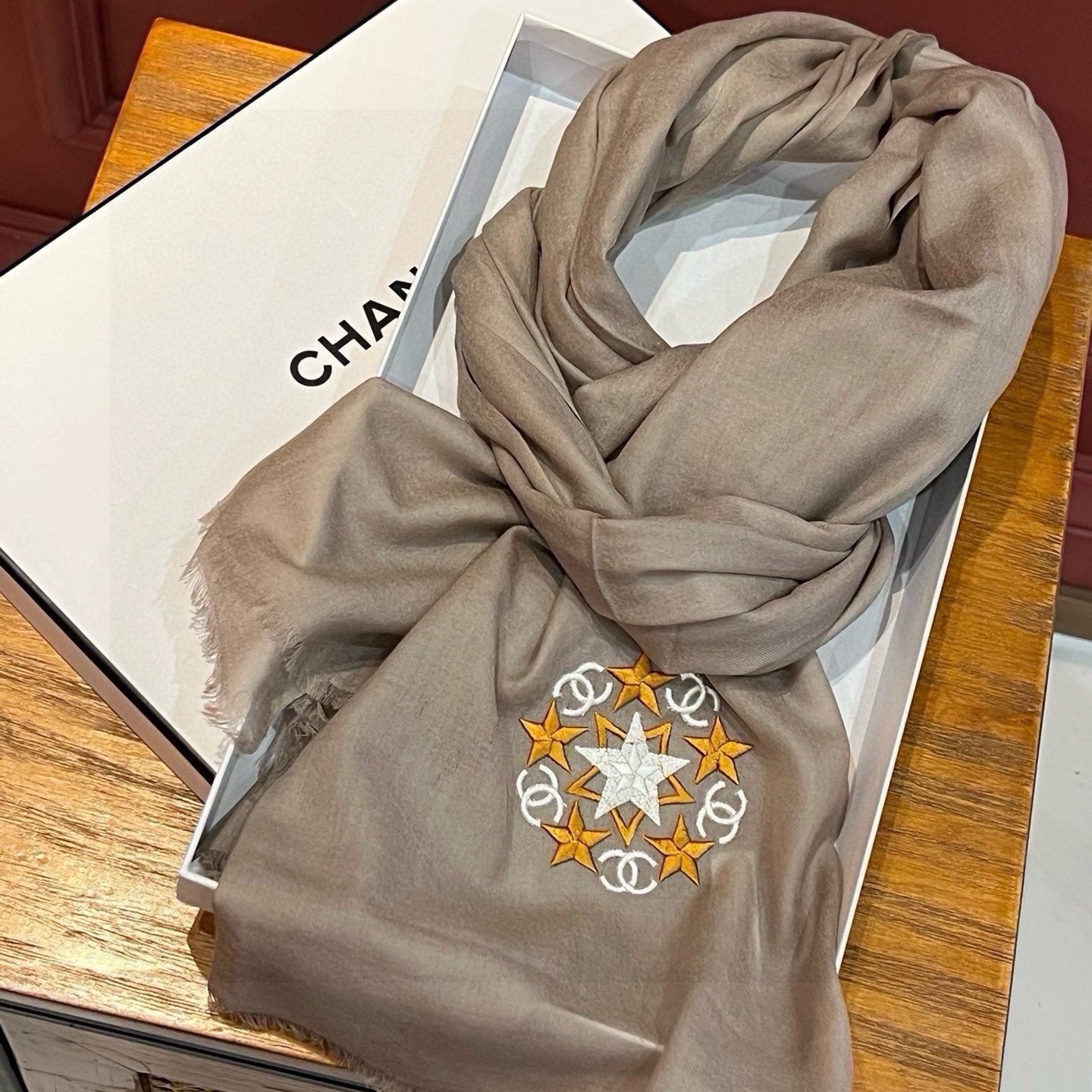 CC Scarf 200 CM In Brown Linen Fabric 407089