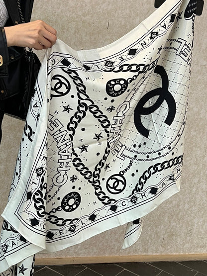 CC Scarf 185 CM White Black Cashmere Silk 418401