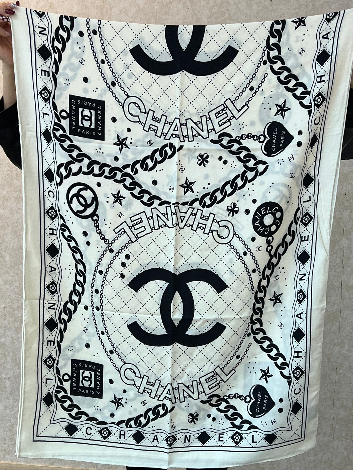 CC Scarf 185 CM White Black Cashmere Silk 418401