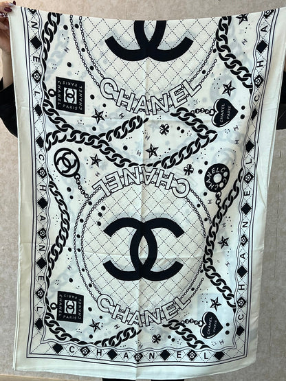 CC Scarf 185 CM White Black Cashmere Silk 418401
