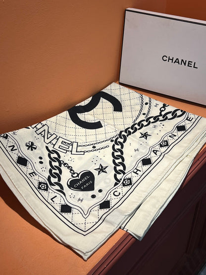 CC Scarf 185 CM White Black Cashmere Silk 418401