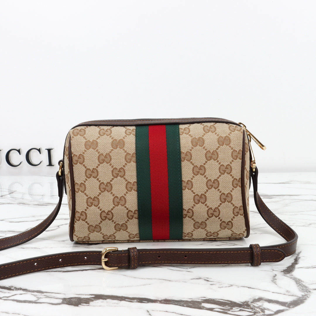 Gucci 2026 Horsebit Web Camera Bag 22cm Sand mix Brown Canvas Leather