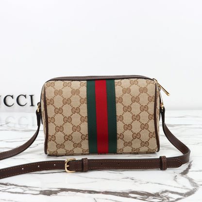 Gucci 2026 Horsebit Web Camera Bag 22cm Sand mix Brown Canvas Leather