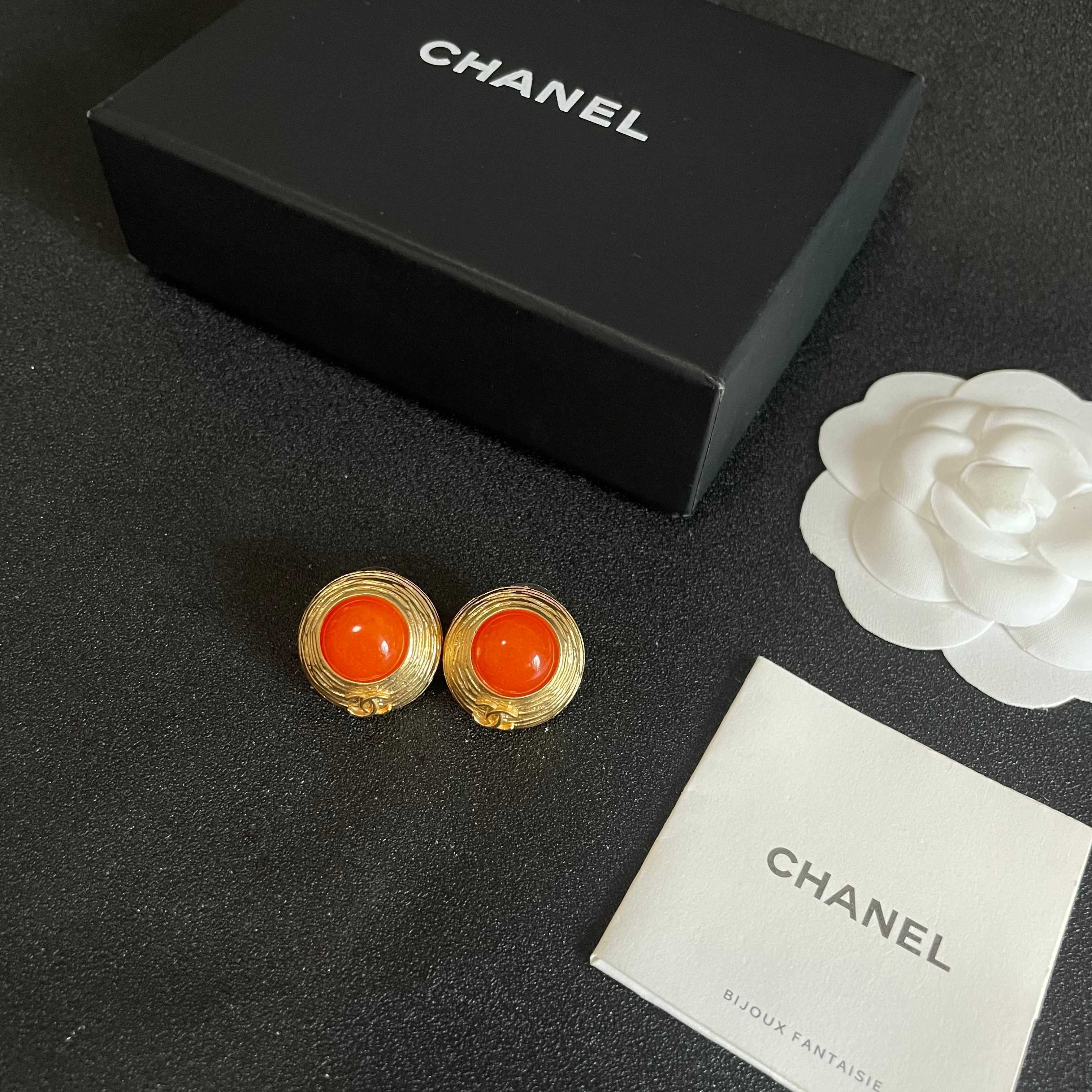 CC Vintage Orange Red Gold Earrings