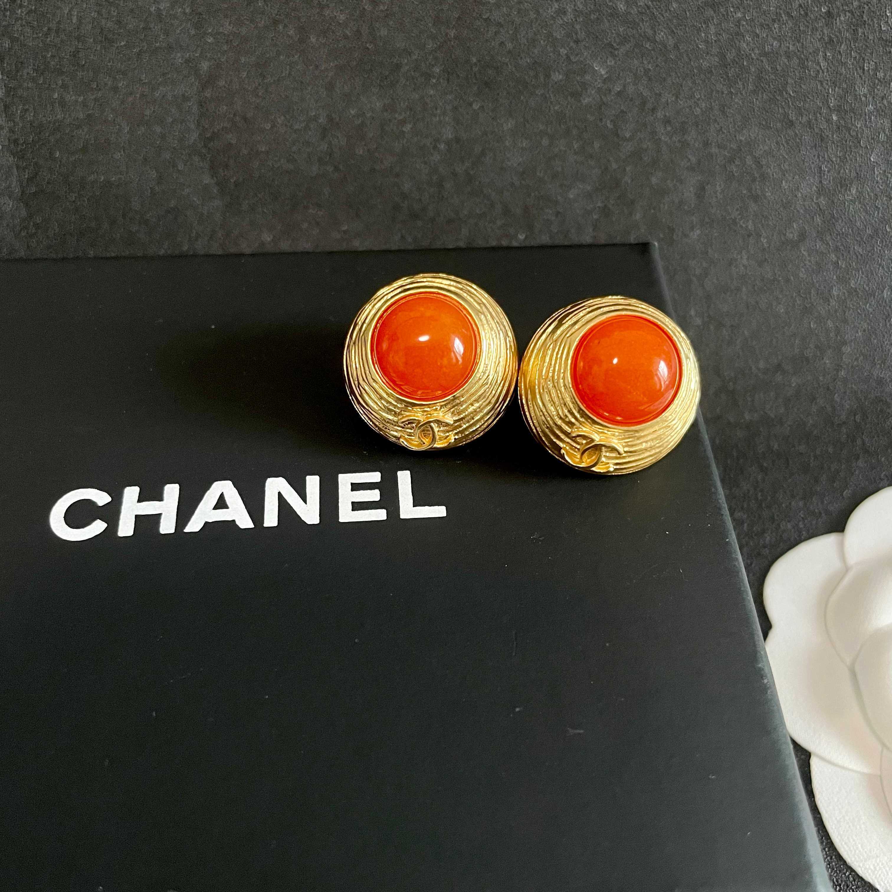 CC Vintage Orange Red Gold Earrings