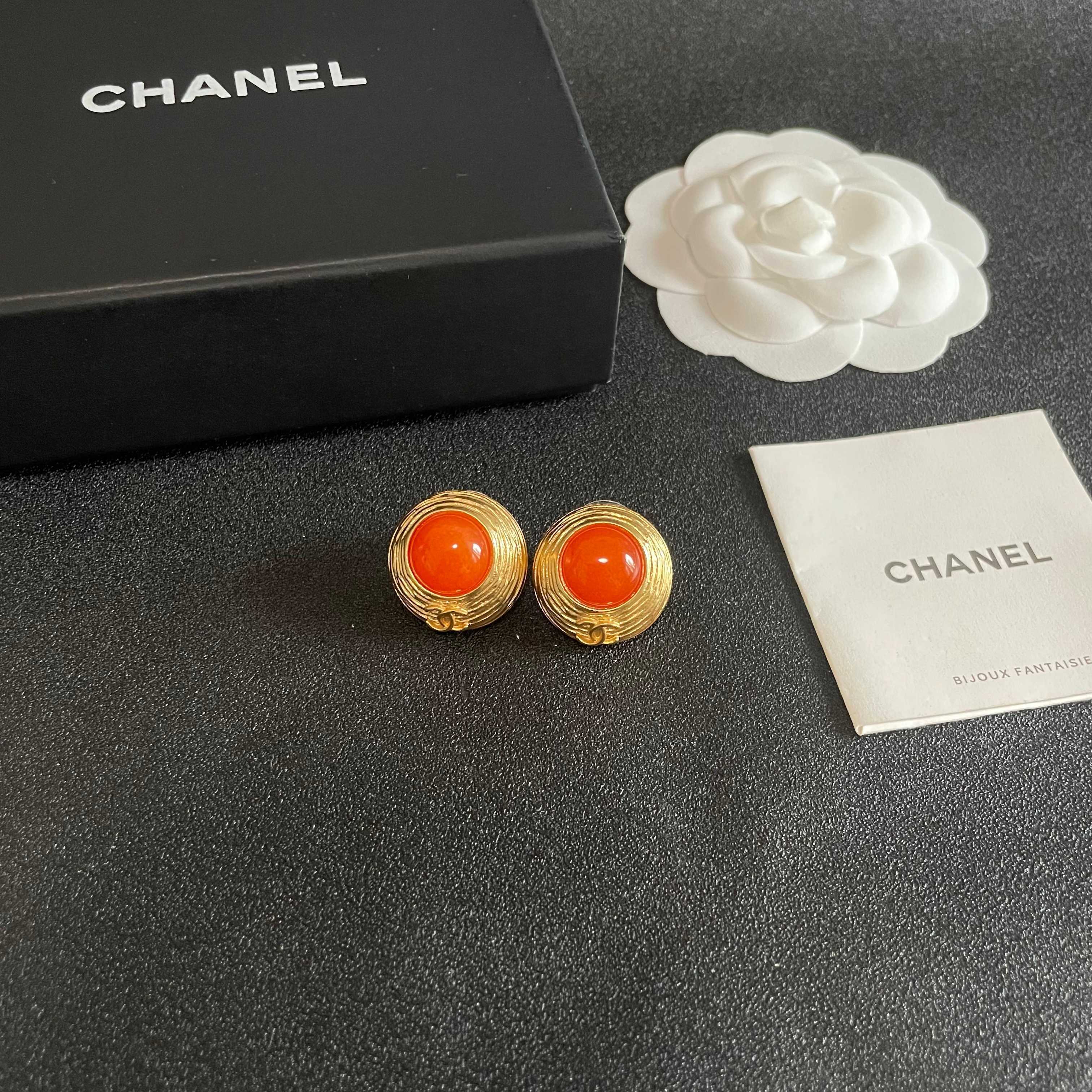 CC Vintage Orange Red Gold Earrings