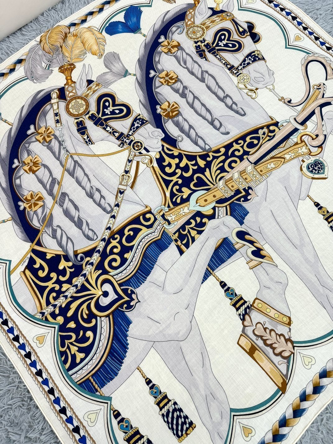 Harnais De Coeur Scarf 135 CM In White Colorful Cashmere And Silk 381094