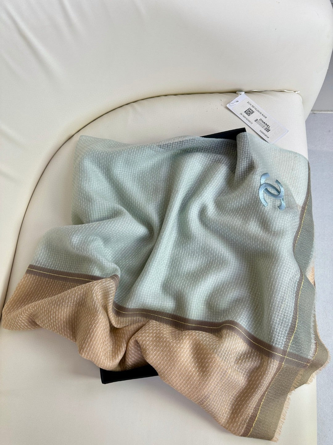 CC Scarf 200 CM In Grey Blue Mix Beige Cashmere Silk 390938