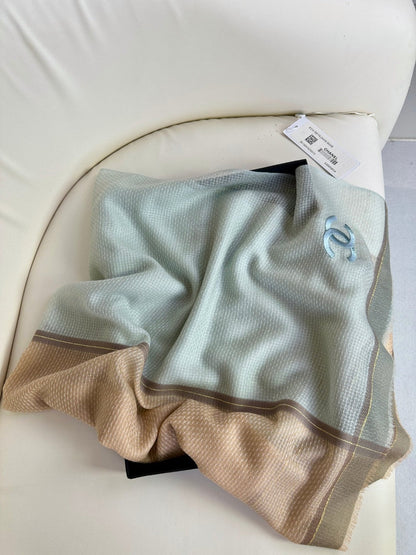 CC Scarf 200 CM In Grey Blue Mix Beige Cashmere Silk 390938