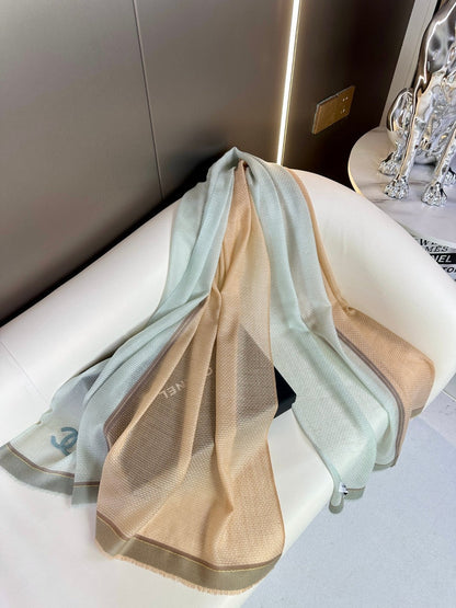 CC Scarf 200 CM In Grey Blue Mix Beige Cashmere Silk 390938