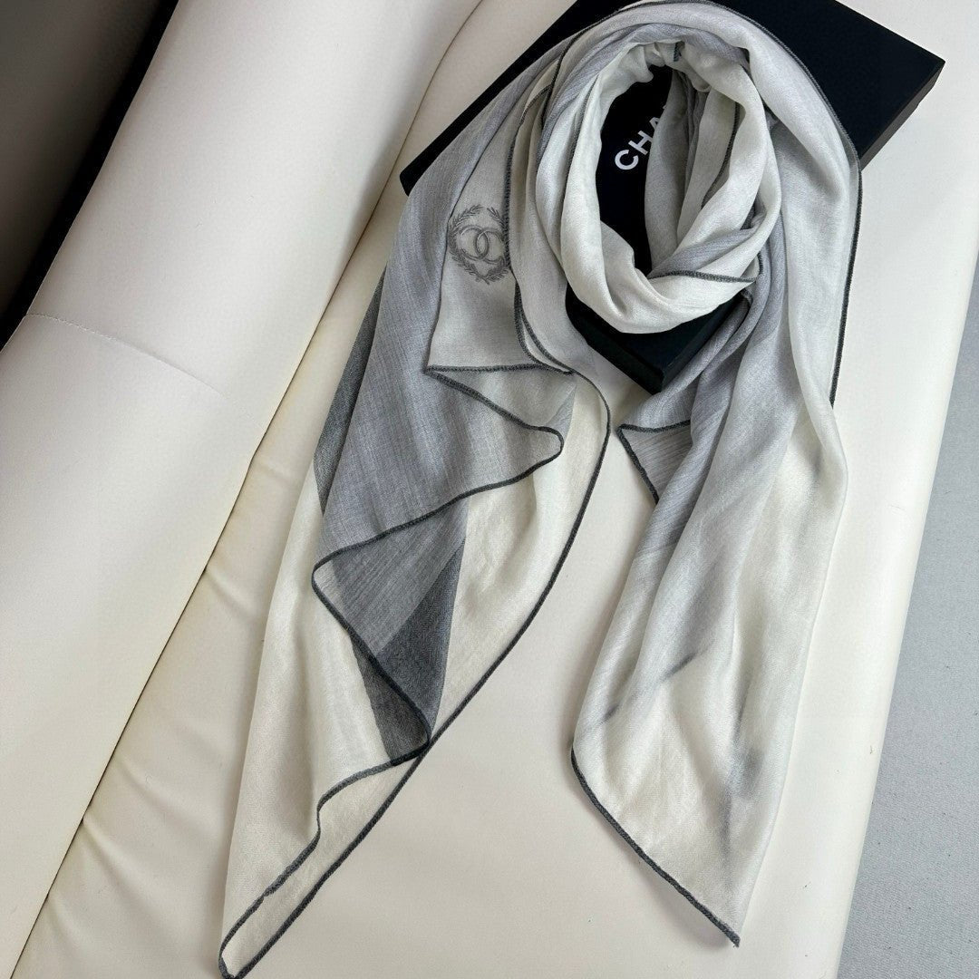 CC Scarf 200 CM In Light Grey Mix White Dark Grey Cashmere Silk 396448