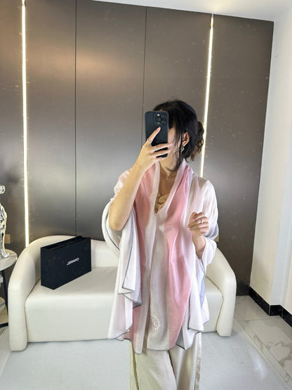 CC Scarf 200 CM In Light Pink Mix Light Grey Beige Cashmere Silk  396448