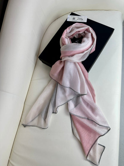 CC Scarf 200 CM In Light Pink Mix Light Grey Beige Cashmere Silk  396448
