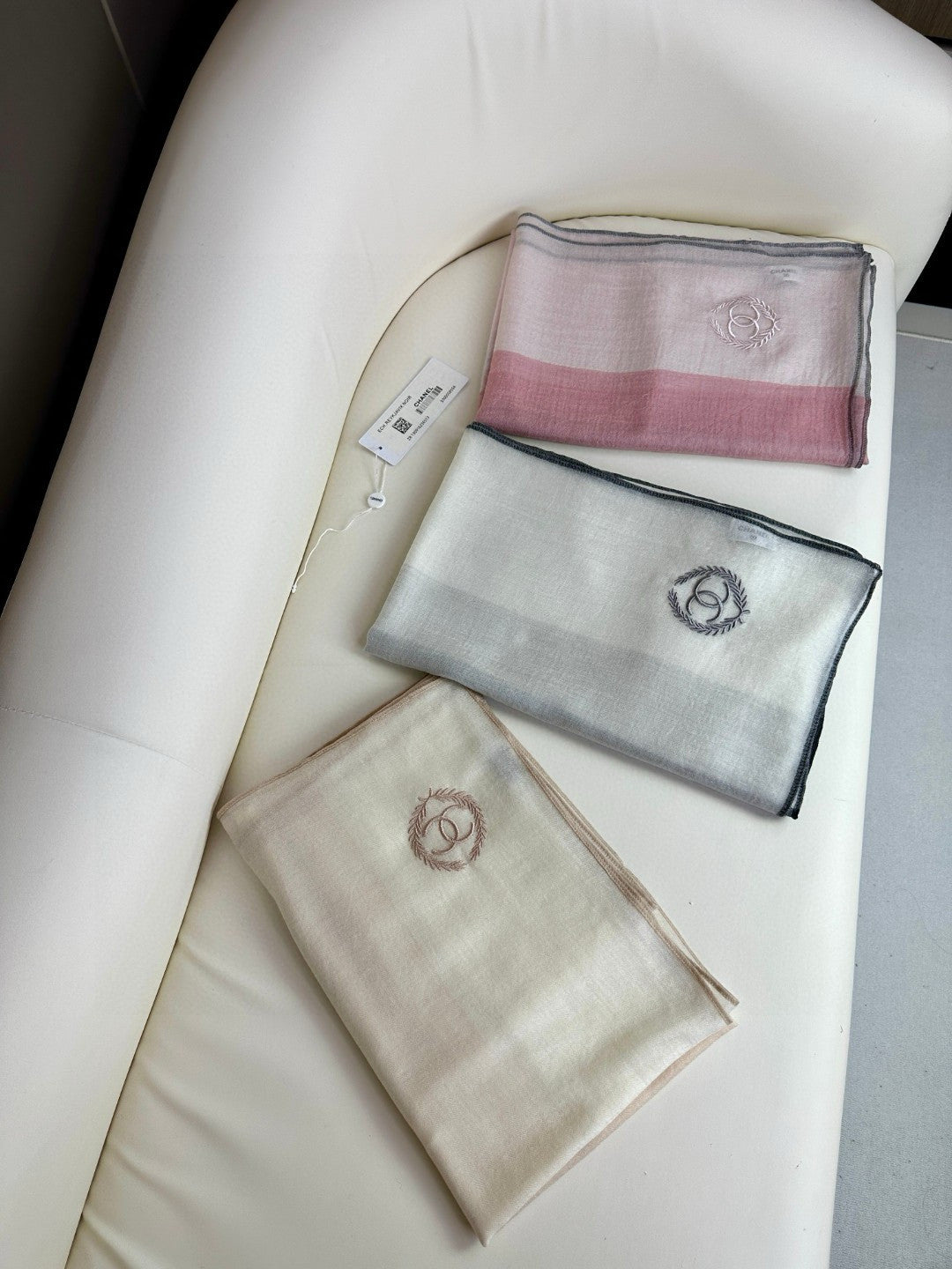 CC Scarf 200 CM In Light Pink Mix Light Grey Beige Cashmere Silk  396448
