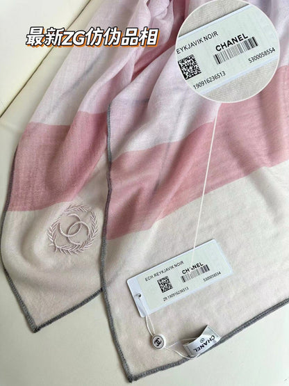 CC Scarf 200 CM In Light Pink Mix Light Grey Beige Cashmere Silk  396448
