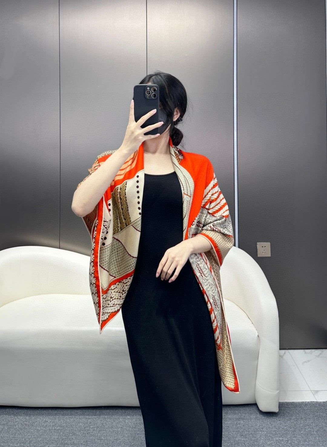 Scarf 140 CM In Orange Red Colorful Silk