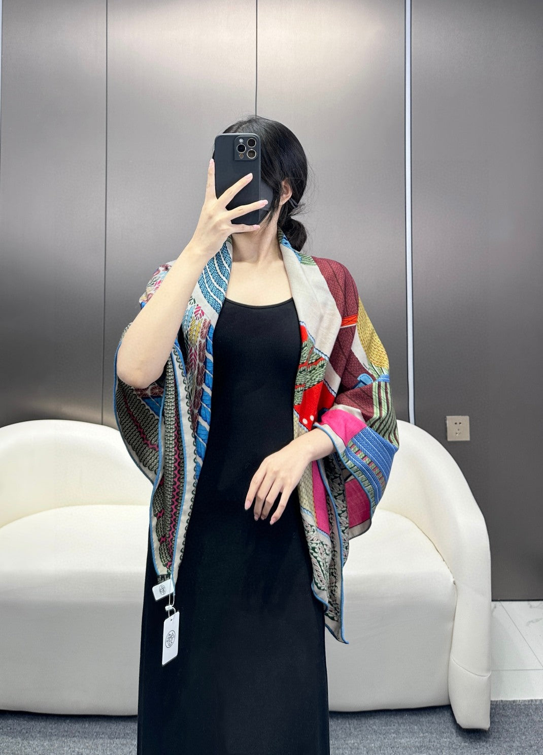 Scarf 140 CM In Blue Black Colorful Silk
