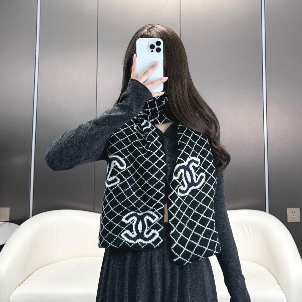 CC Scarf 185 CM In Black Mix Charcoal Blue Cashmere Wool 410150