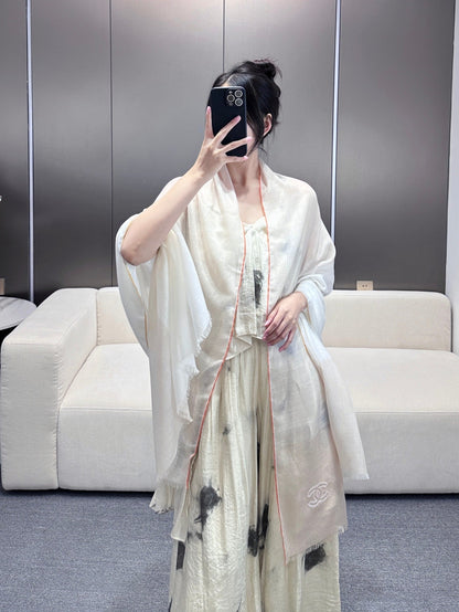 CC Scarf 200 CM In White Mix Beige Light Linen Fabric 418194