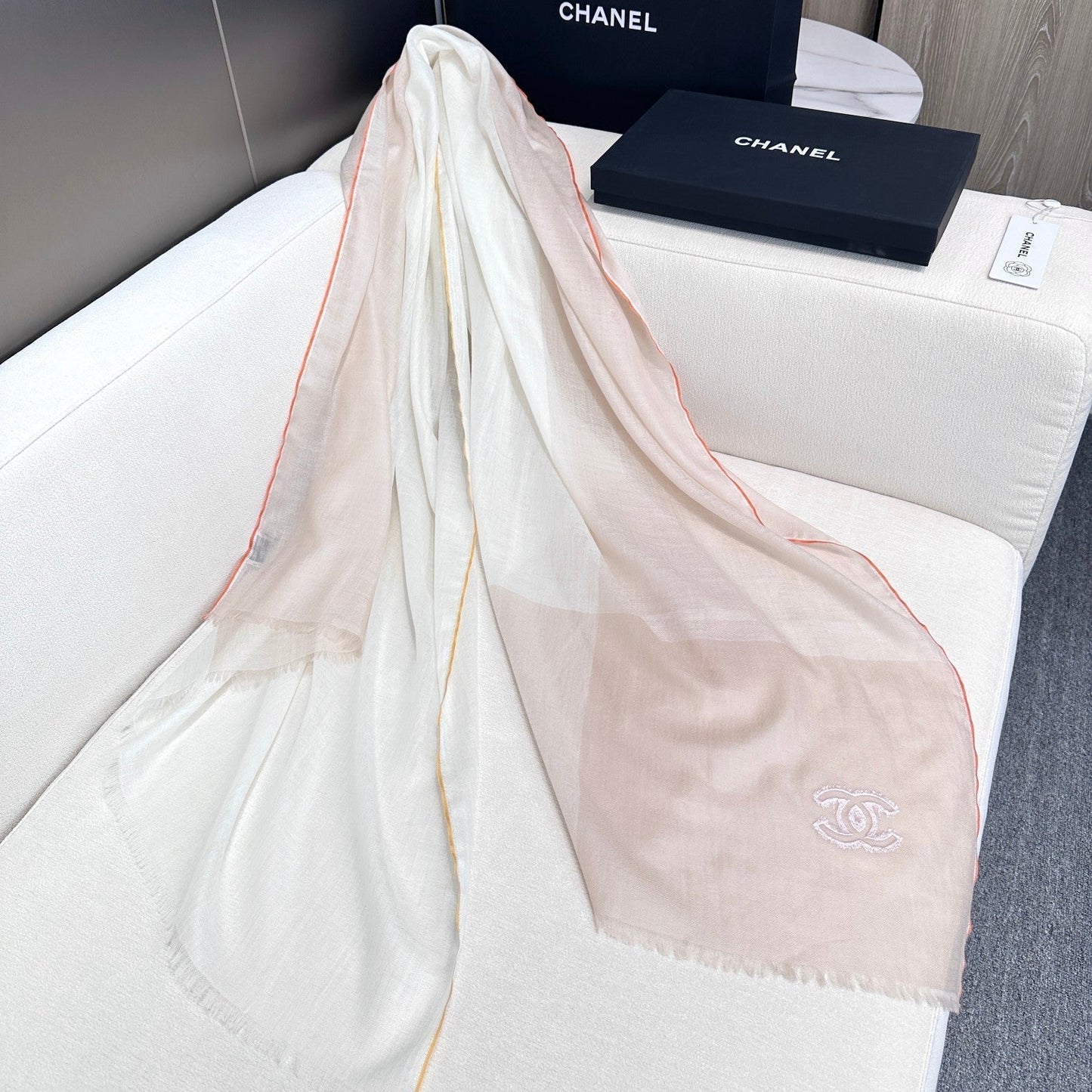 CC Scarf 200 CM In White Mix Beige Light Linen Fabric 418194