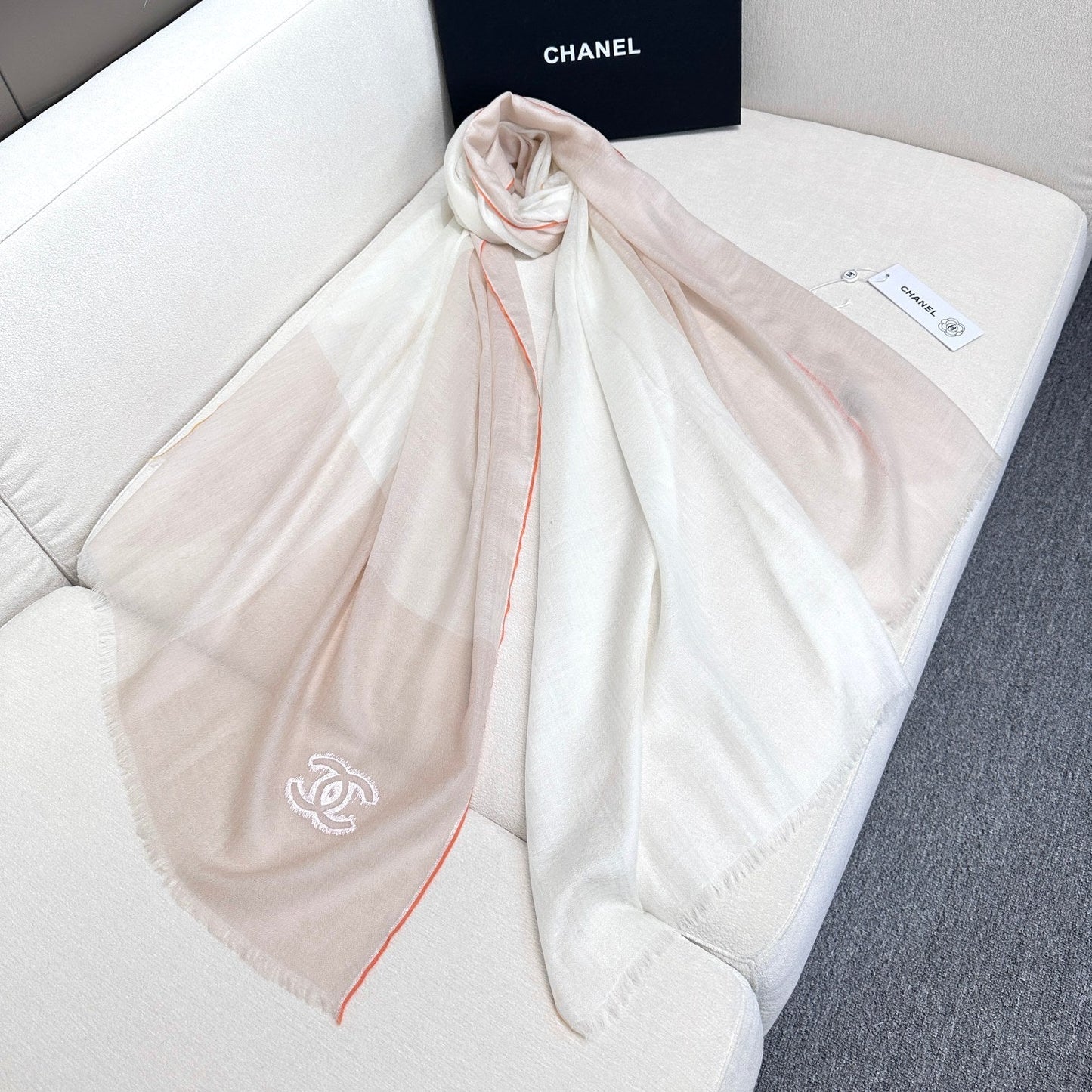 CC Scarf 200 CM In White Mix Beige Light Linen Fabric 418194