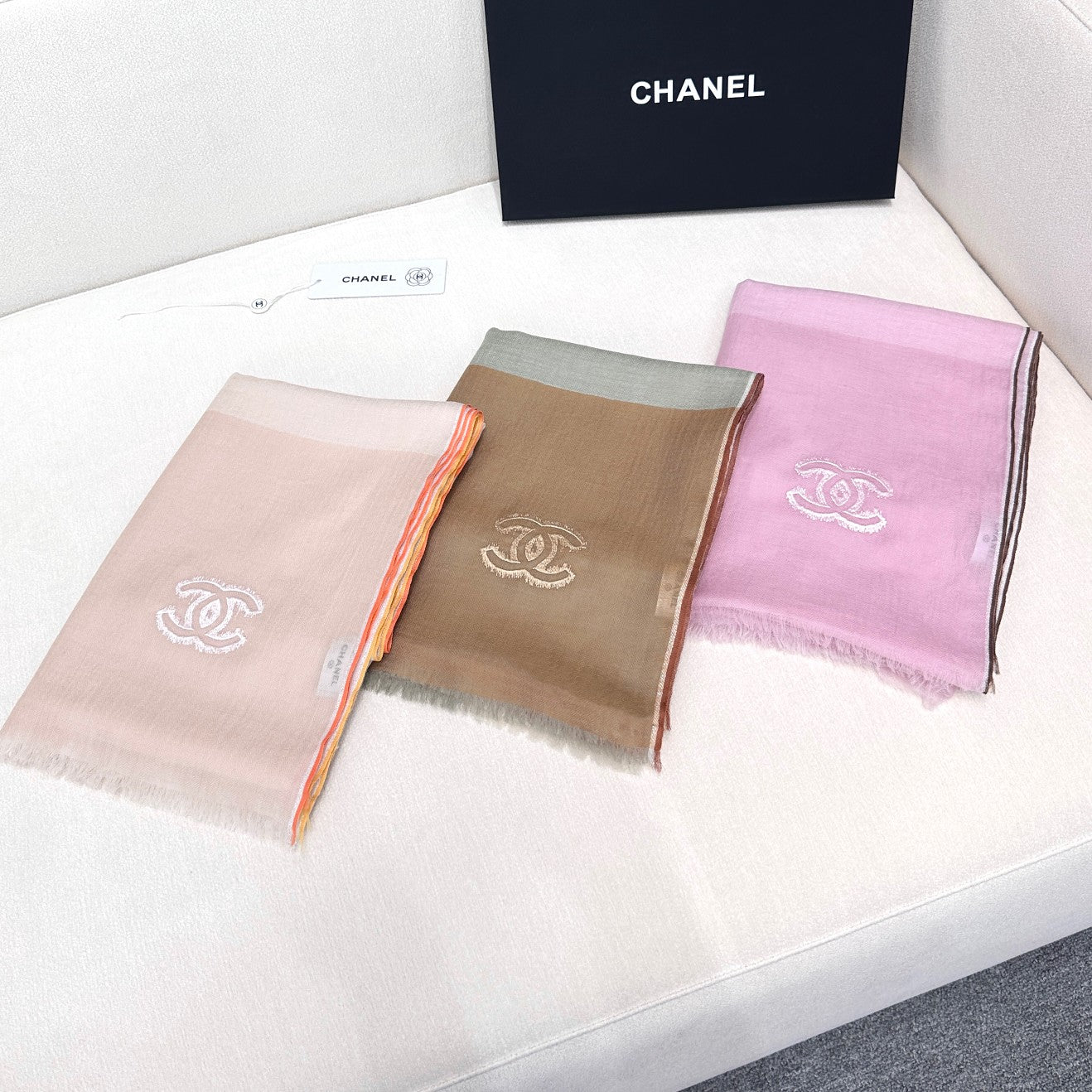 CC Scarf 200 CM In White Mix Beige Light Linen Fabric 418194