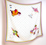 LV x TM SUPERFLAT 140cm White Multicolor Silk Wool 978742