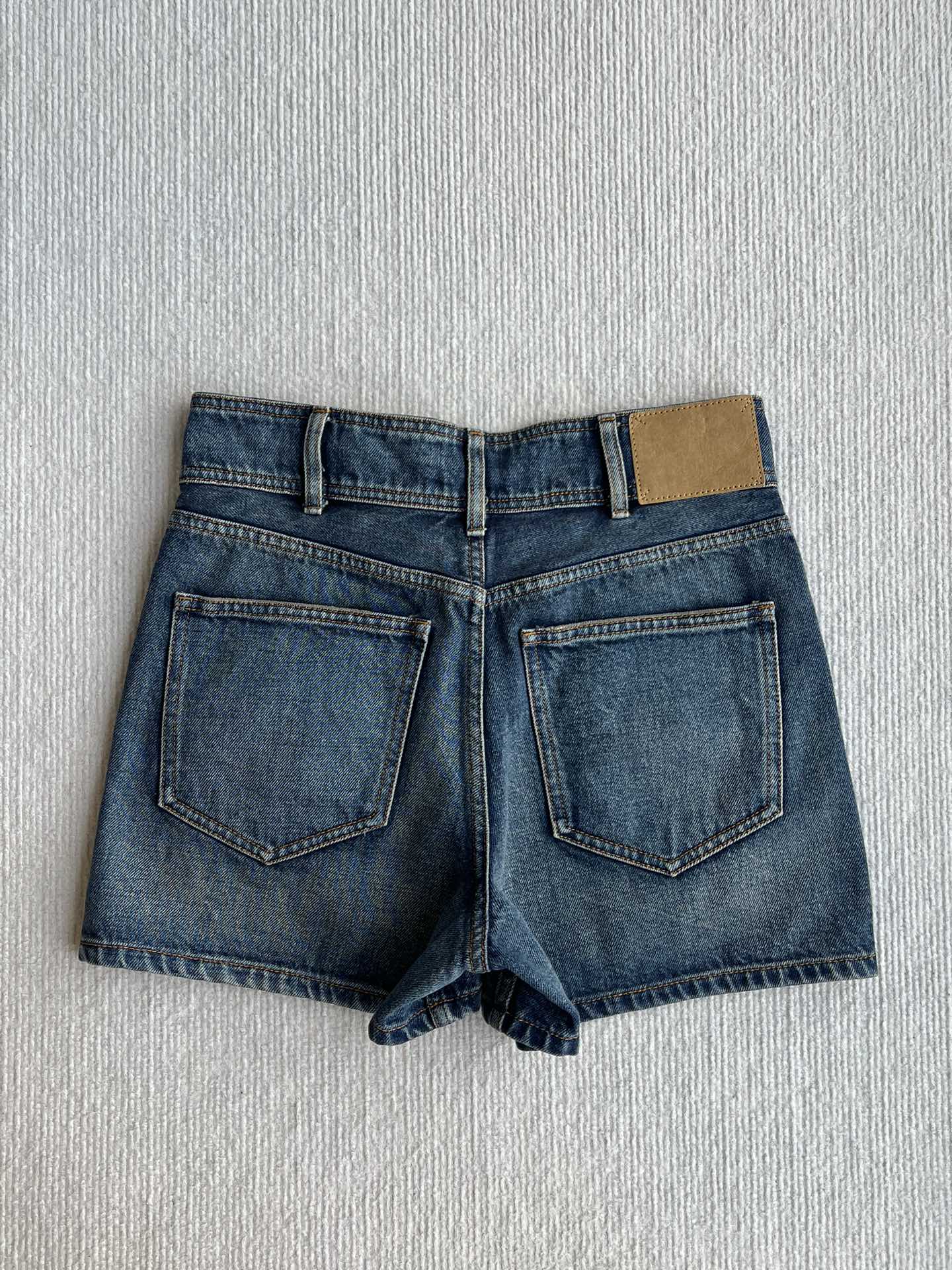 Celine 25 Arc de Triomphe Metal Buckle Denim Shorts Blue Cotton 275804