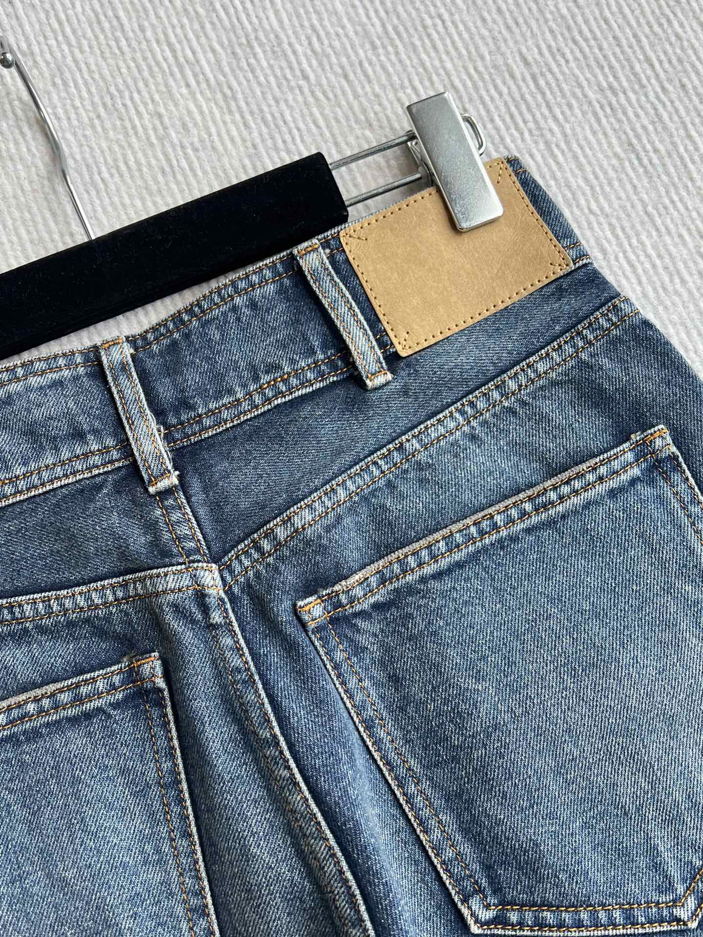 Celine 25 Arc de Triomphe Metal Buckle Denim Shorts Blue Cotton 275804