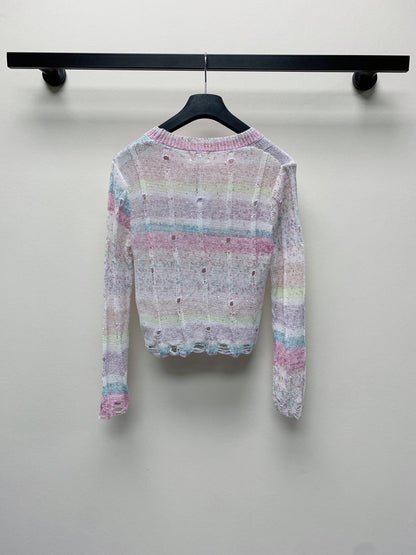 Celine 25 Pastel Striped Sweater Pink Mix Colors Wool Polyester 277565