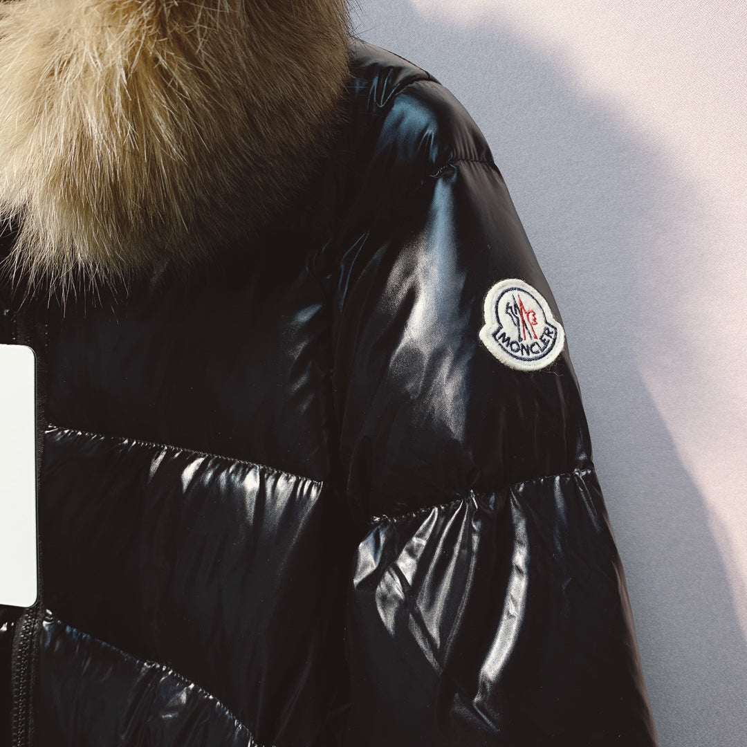 Moncler 25 Long Down Jacket Glossy Black Polyester 289151