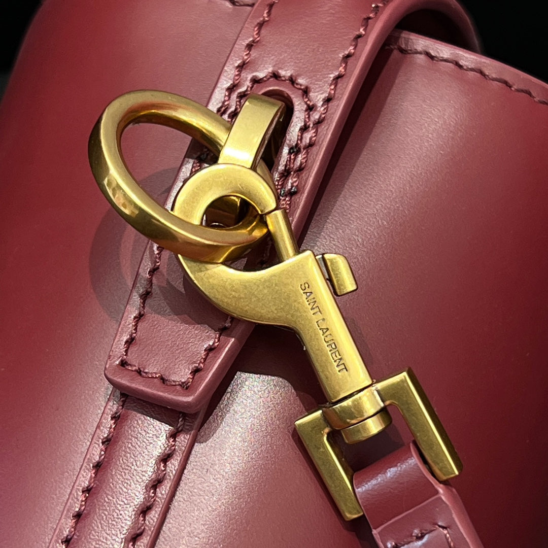 YSL Mini Bucket Bag 15 Dark Red Calfskin Leather