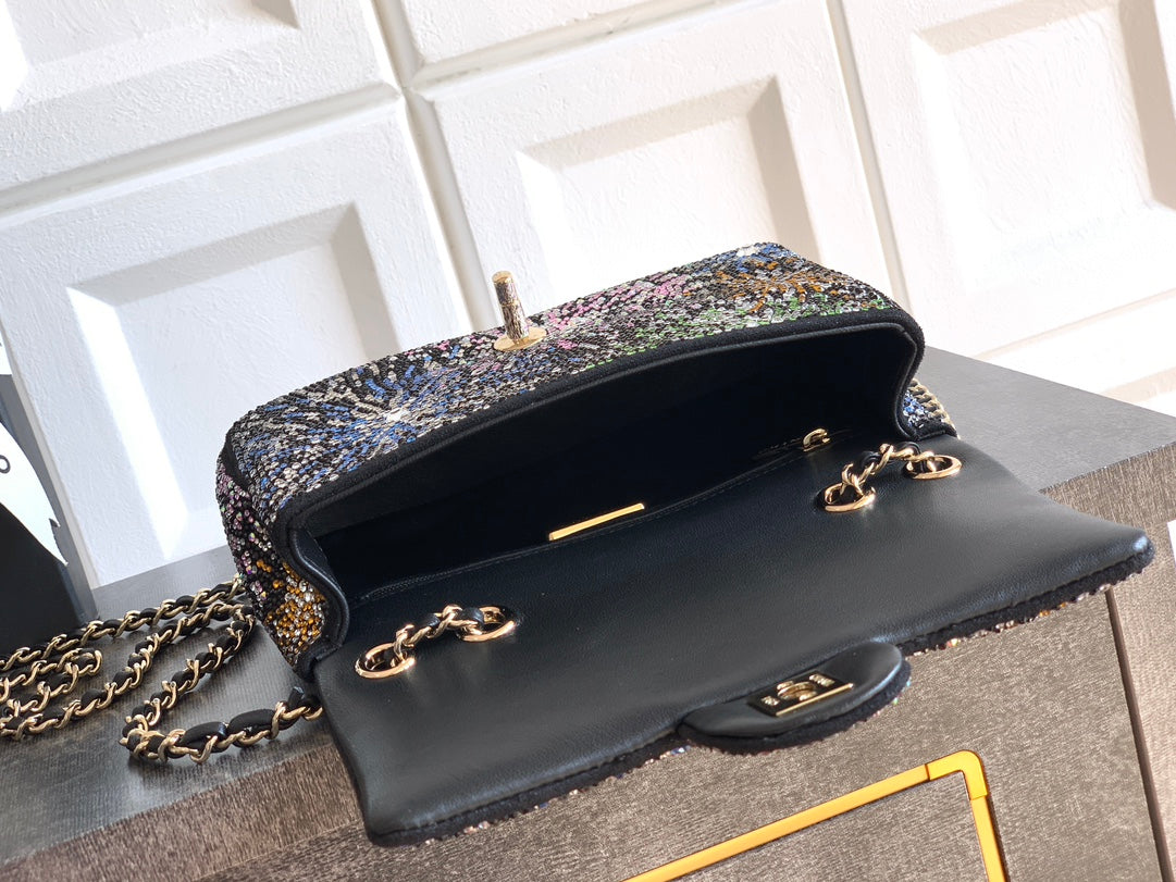Chanel 2026 Evening Bag 20cm Black Mix Colors Strass Leather