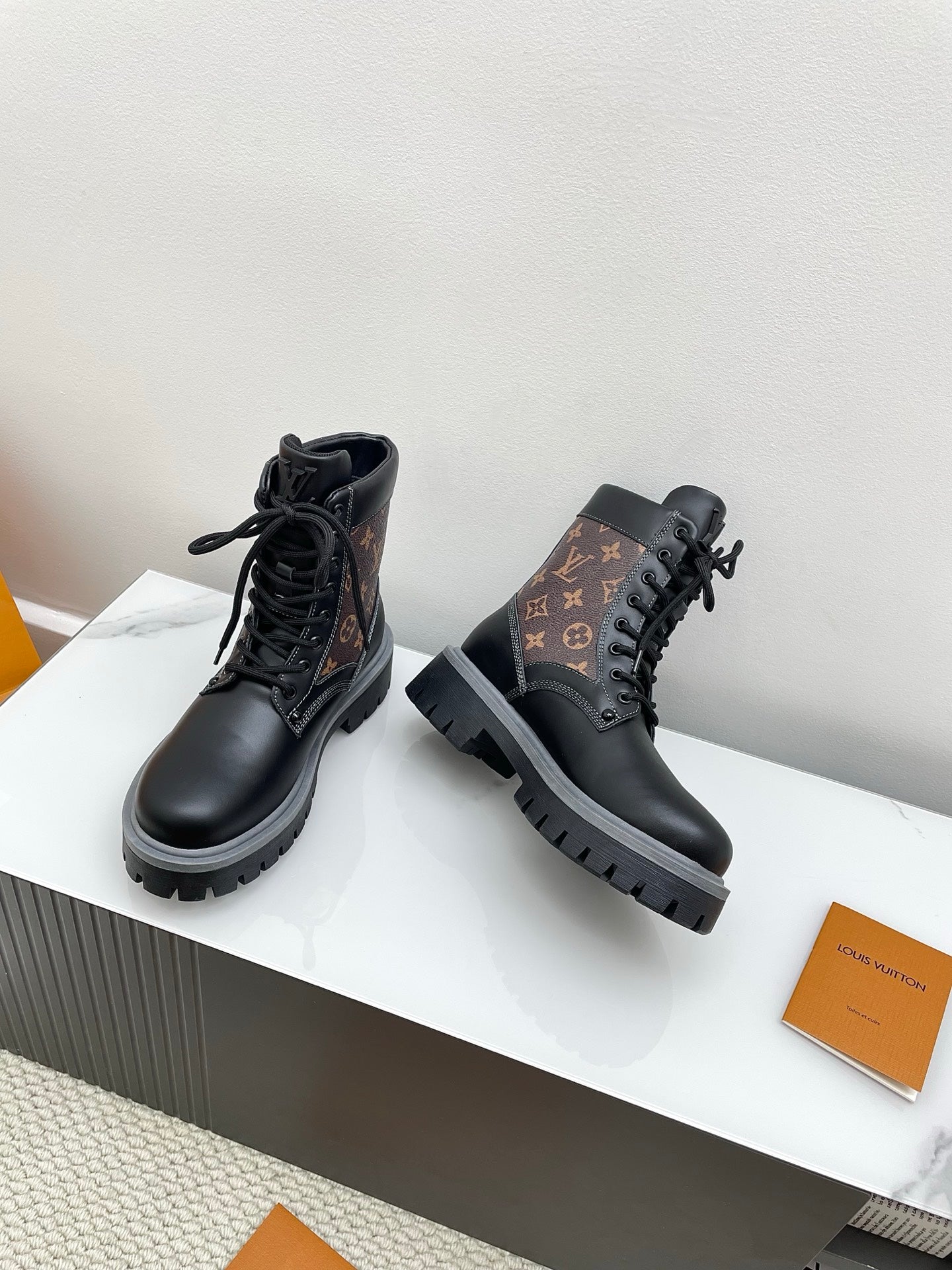LV 25  Ankle Boots Black Brown Monogram Cowhide 576225