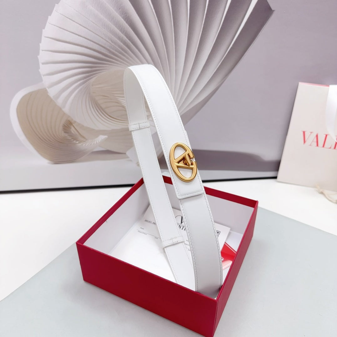 Valentino Garavani VLogo Signature 30MM White Calfskin Gold Buckle