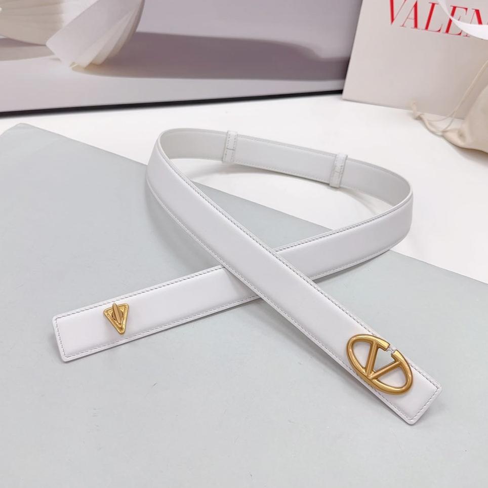 Valentino Garavani VLogo Signature 30MM White Calfskin Gold Buckle