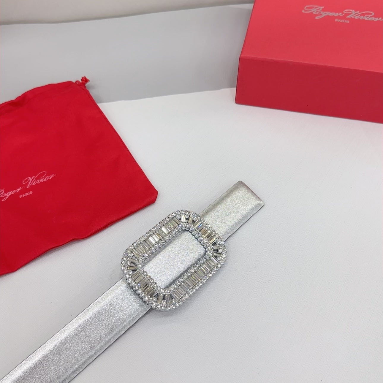 Roger Vivier Silver Rhinestone Buckle 3.0cm Belt 185161