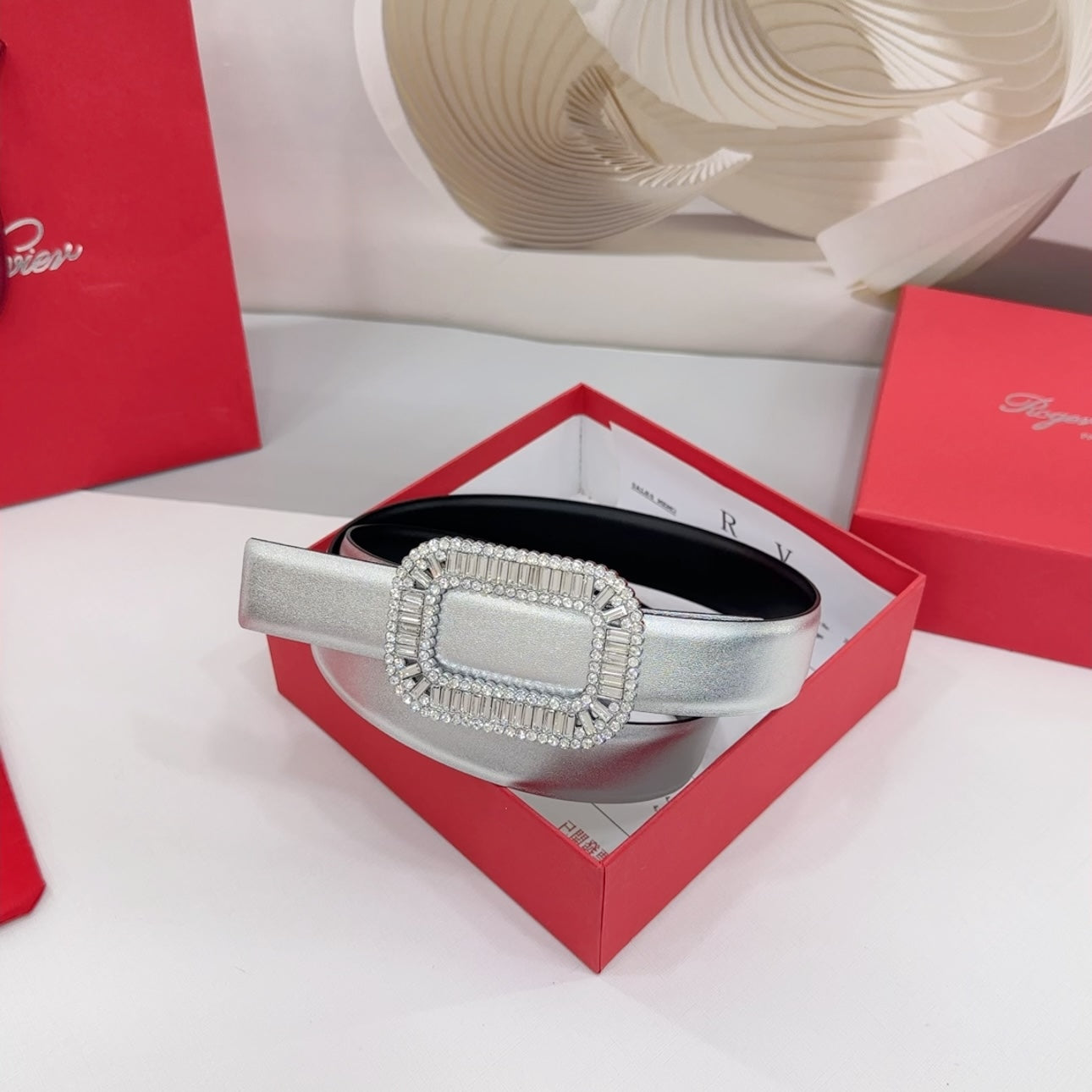 Roger Vivier Silver Rhinestone Buckle 3.0cm Belt 185161