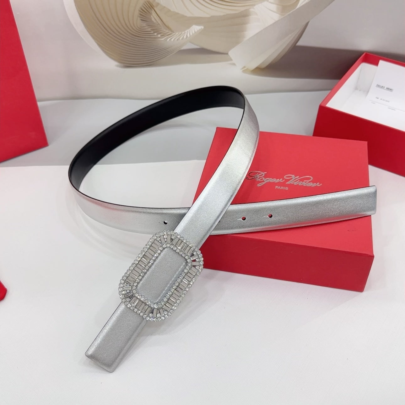 Roger Vivier Silver Rhinestone Buckle 3.0cm Belt 185161