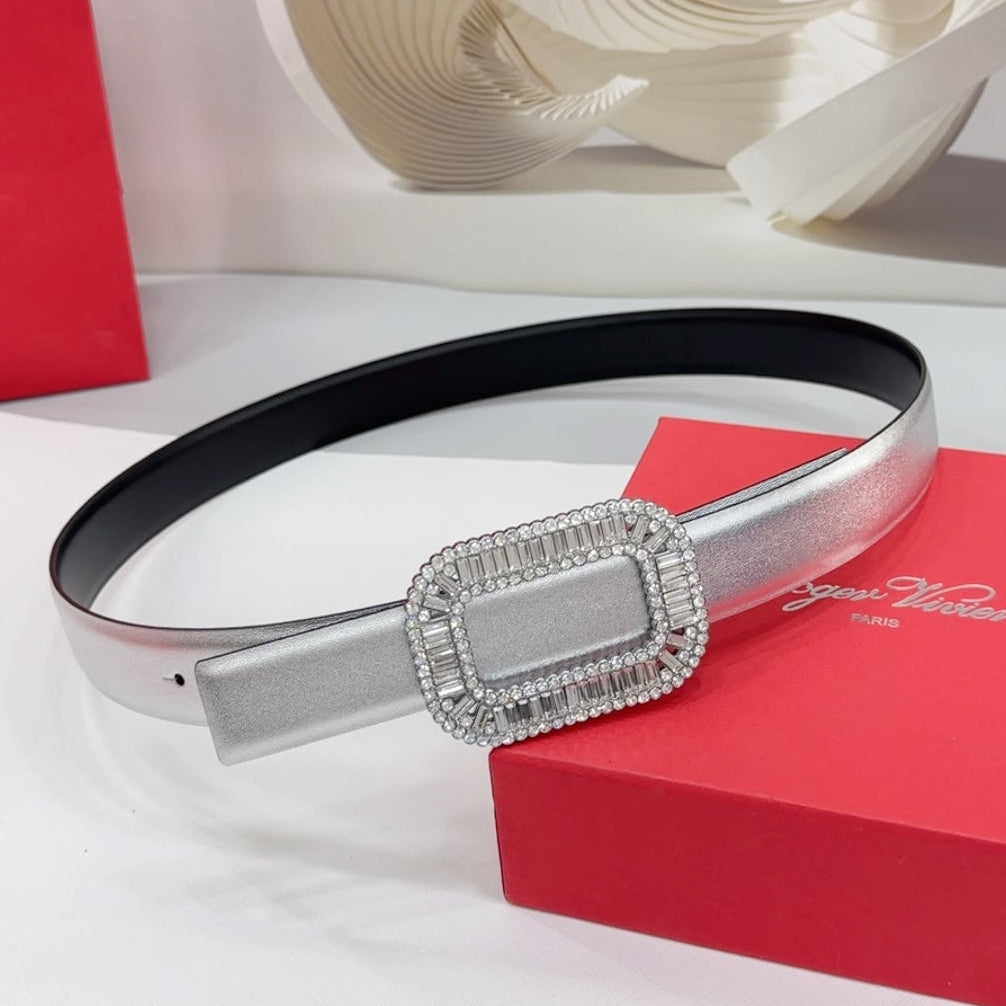 Roger Vivier Silver Rhinestone Buckle 3.0cm Belt 185161