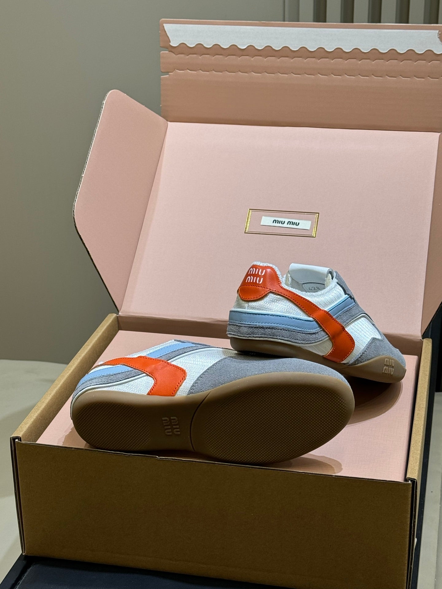 Miu Miu 2026 Tyre Sneaker White Orange Grey Mesh Suede 621350