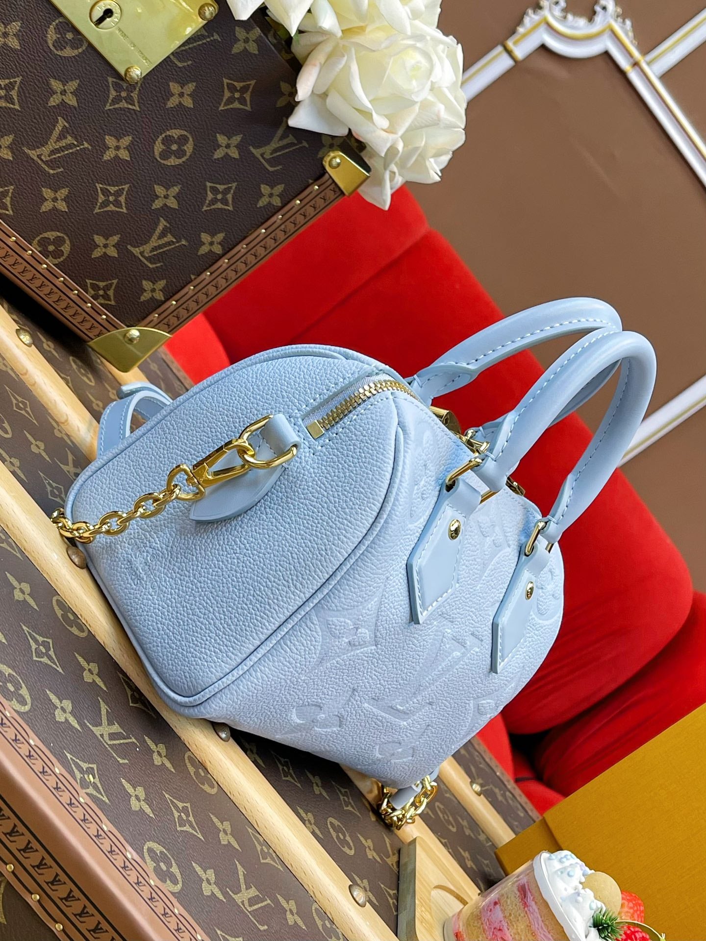 LV Speedy BandouliÃ¨re 20 Blue Monogram Empreinte Leather